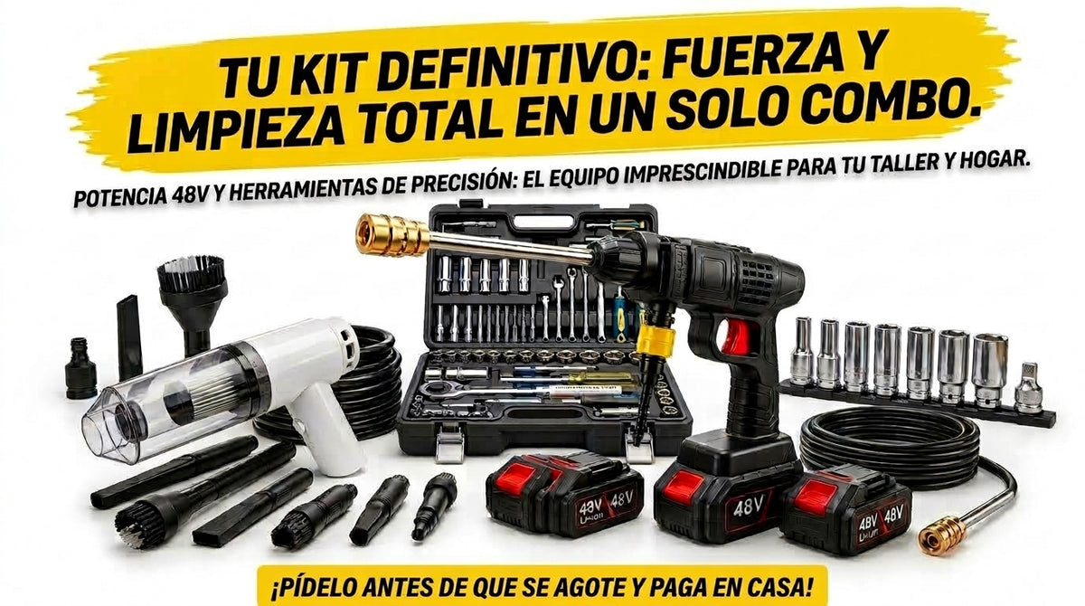 GRAN COMBO 3 en 1  Hidrolavadora + Aspiradora Portátil + Rachet 40pzs