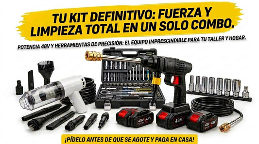 GRAN COMBO 3 en 1  Hidrolavadora + Aspiradora Portátil + Rachet 40pzs